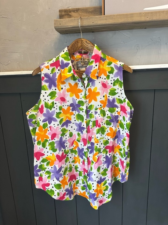 Venezia Tops - Vintage Colorful 100% Cotton Multicolor Floral Plus SIze Button-Up Top sz 18/20
